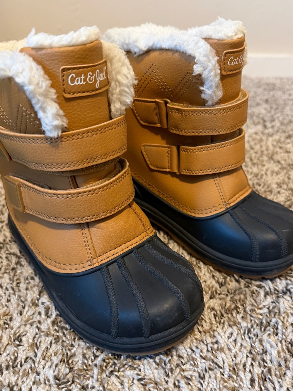 Cat & Jack Tan and Black Faux-Fur Strap Winter Boots